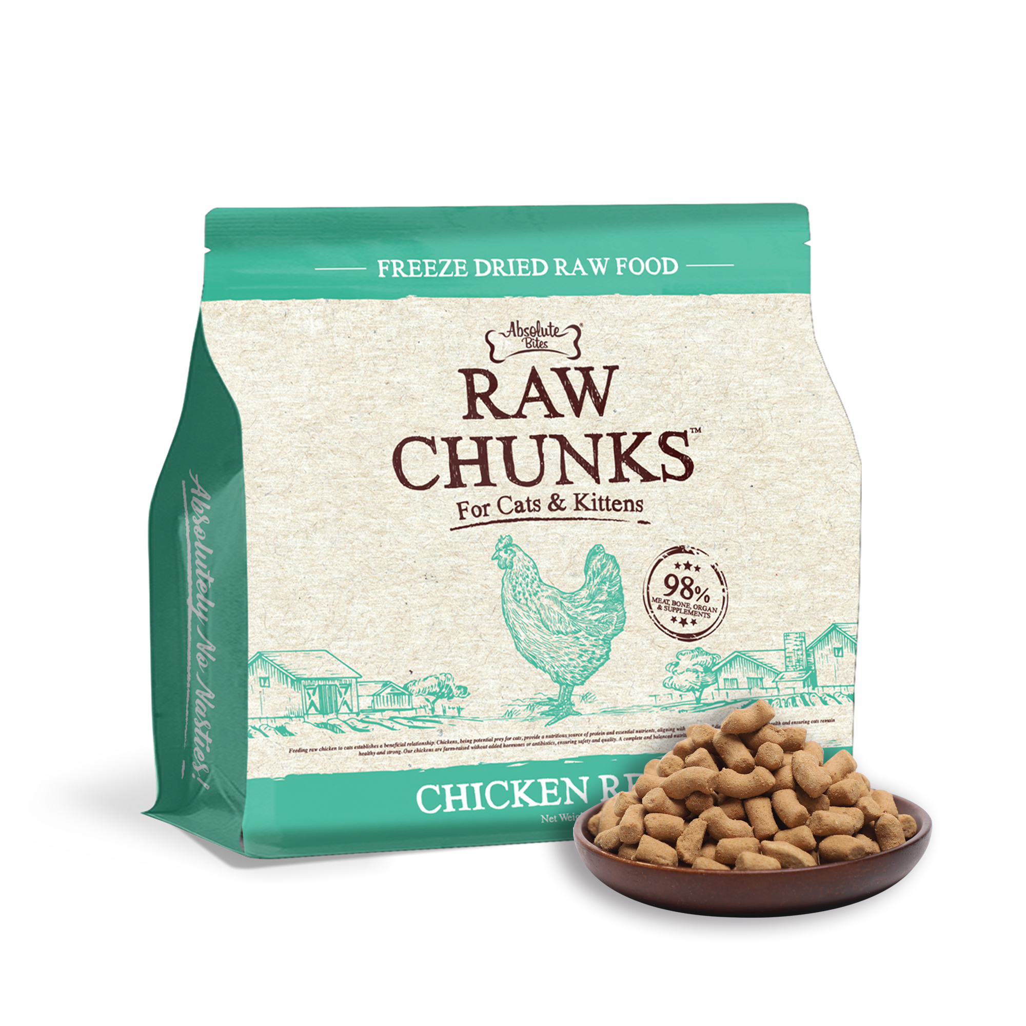 (exp: 02 Jan 2027) Absolute Bites Cat 280g Raw Chunks Freeze Dried Raw Food Chicken Recipes Dry Cat Food